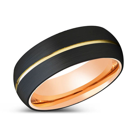 METOD | Rose Gold Black Domed Gold Groove Tungsten Ring