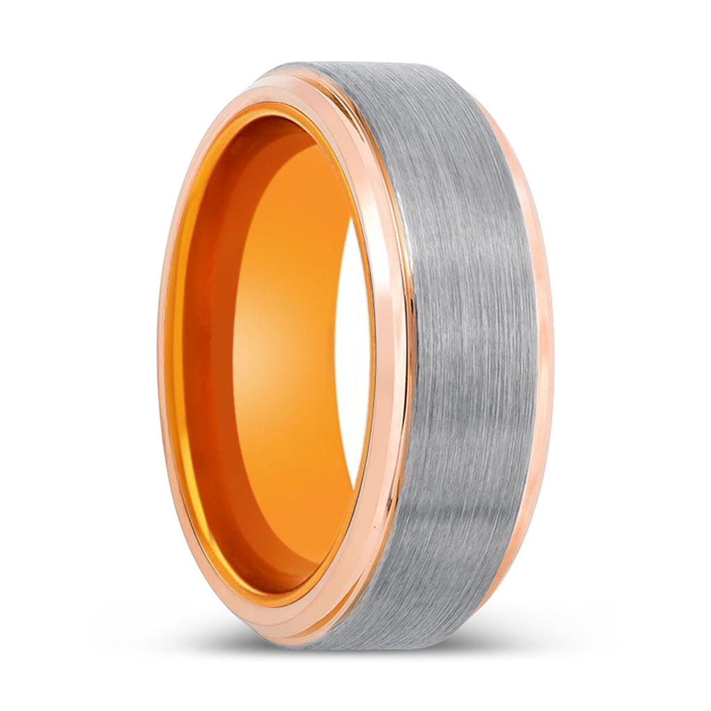 TURK | Orange Rose Gold Stepped Edges Tungsten Ring