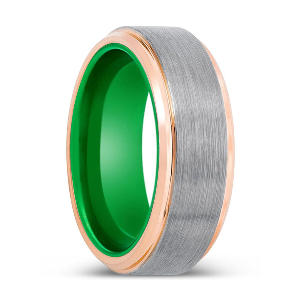 GIBBS | Green Rose Gold Stepped Edges Tungsten Ring