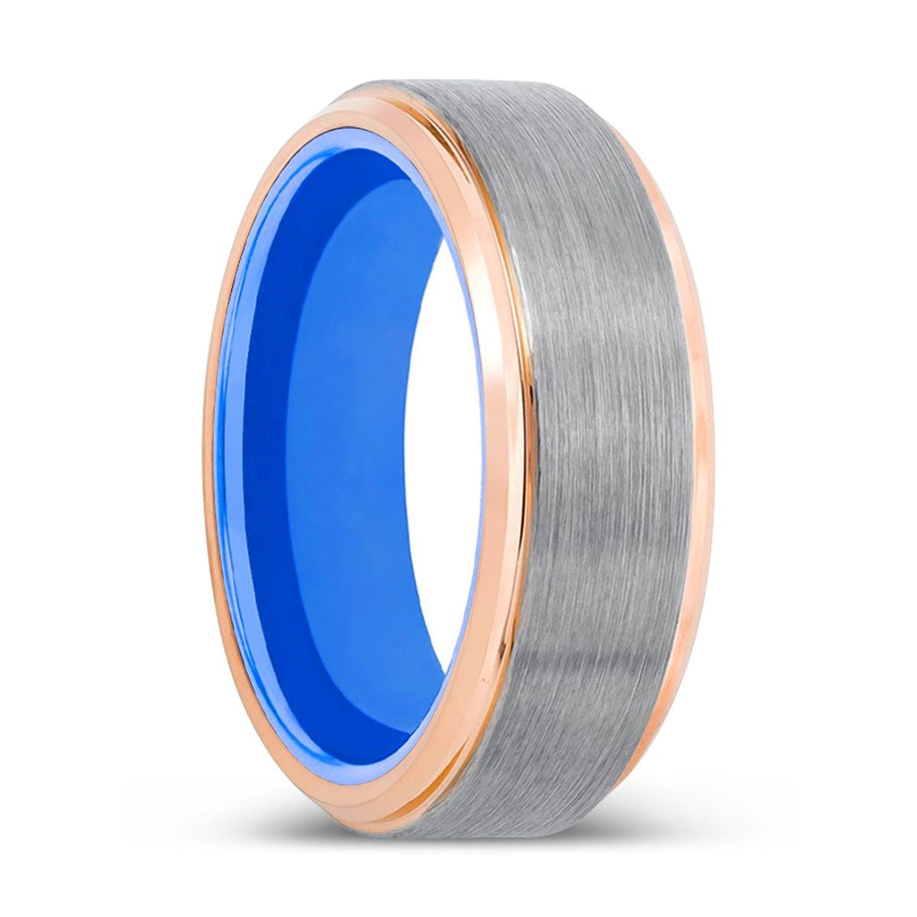 SPARROW | Blue Rose Gold Stepped Edges Tungsten Ring