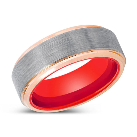 WILDY | Red Rose Gold Stepped Edges Tungsten Ring