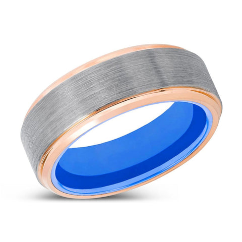 SPARROW | Blue Rose Gold Stepped Edges Tungsten Ring