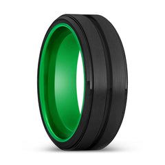 BLITZ | Green Black Groove Stepped Edge Tungsten Ring