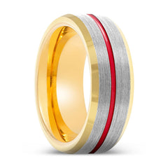 FALCON | Gold & Silver Red Groove Gold Beveled Edges Tungsten Ring