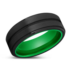 BLITZ | Green Black Groove Stepped Edge Tungsten Ring