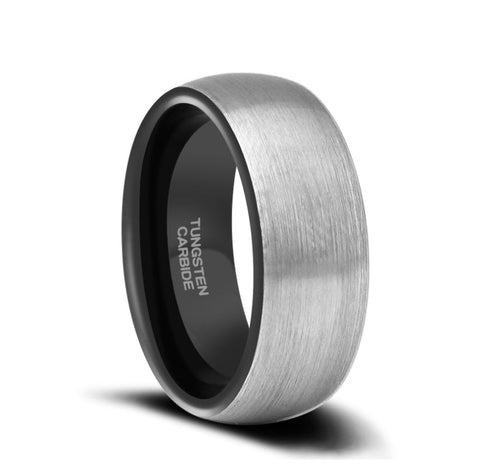 PANGO | Black Silver Brushed Domed Tungsten Ring