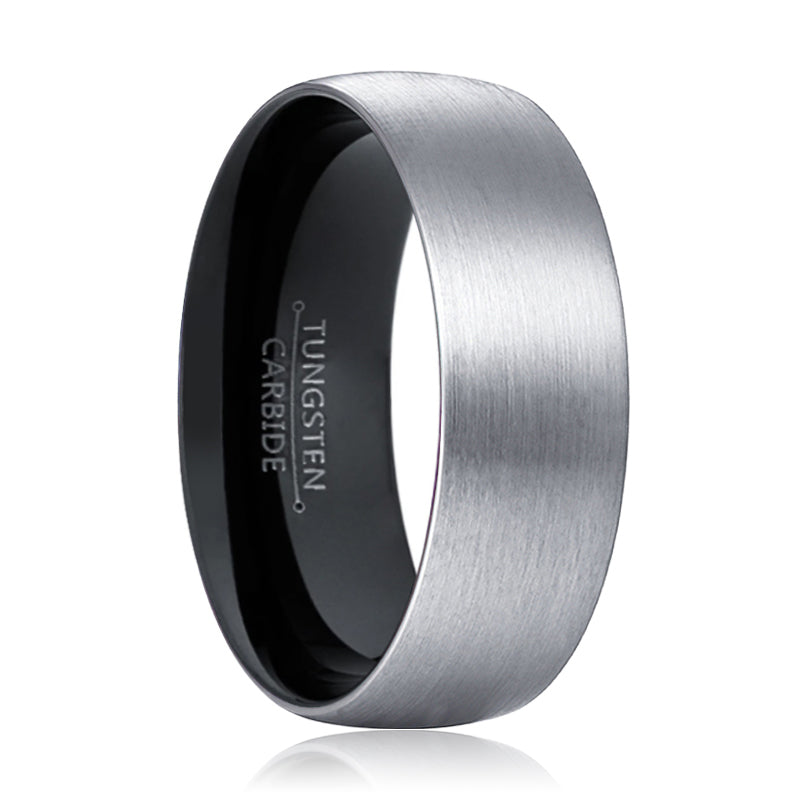 PANGO | Black Silver Brushed Domed Tungsten Ring