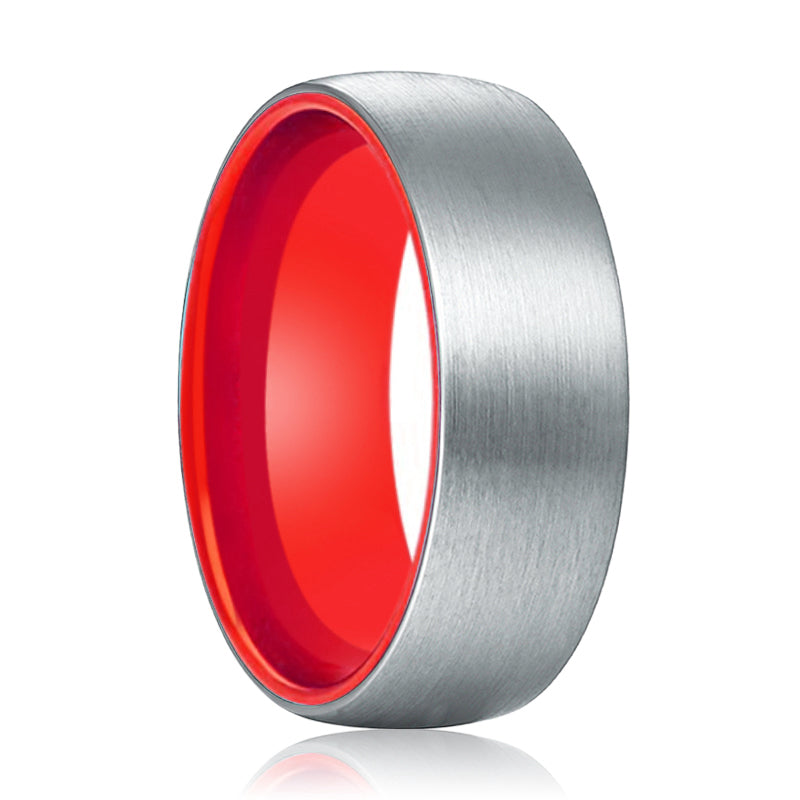 NOBLE | Red Silver Brushed Domed Tungsten Ring