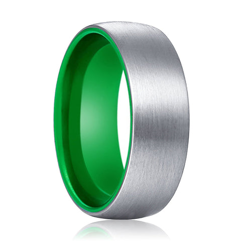 PAGANI | Green Silver Brushed Domed Tungsten Ring