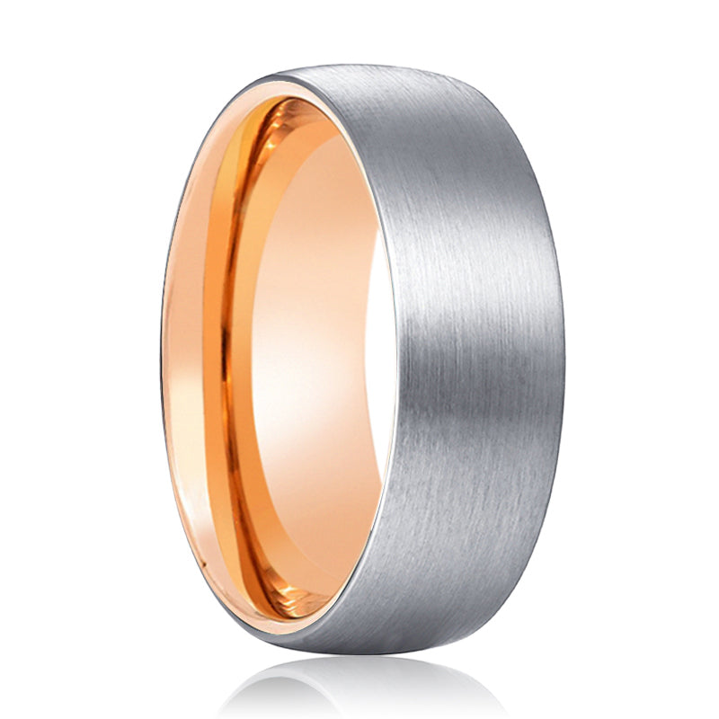 GTR | Rose Gold Silver Brushed Domed Tungsten Ring