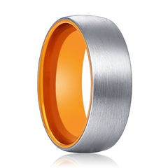 PORSCHE | Orange Silver Brushed Domed Tungsten Ring