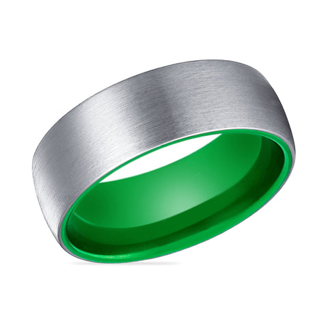 PAGANI | Green Silver Brushed Domed Tungsten Ring