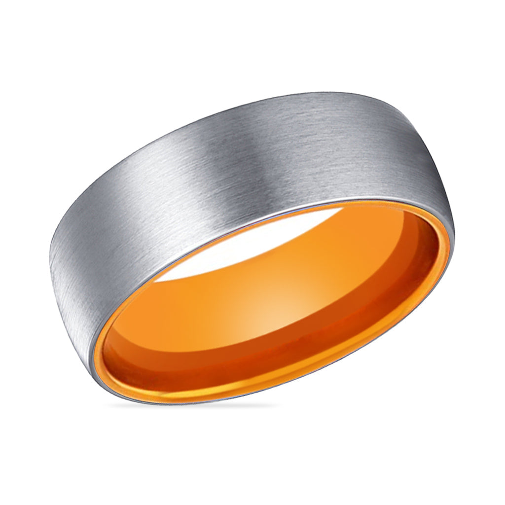 PORSCHE | Orange Silver Brushed Domed Tungsten Ring