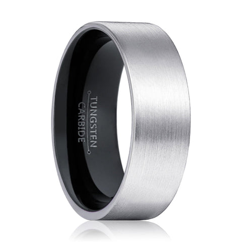 NERO | Black Silver Brushed Flat Tungsten Ring