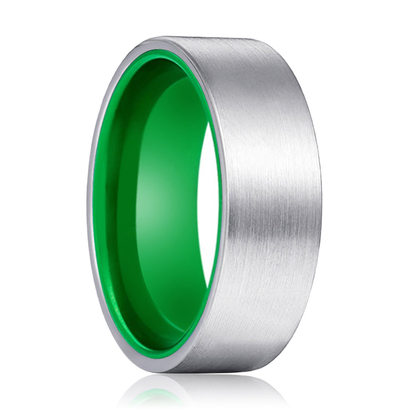 GIANT | Green Silver Flat Brushed Tungsten Ring