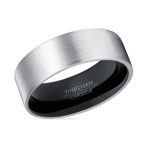 NERO | Black Silver Brushed Flat Tungsten Ring