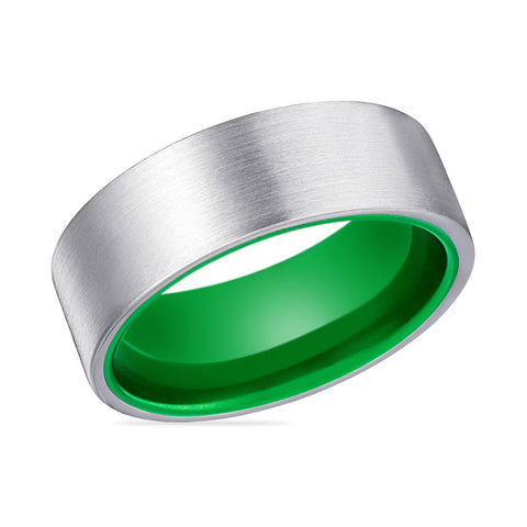 GIANT | Green Silver Flat Brushed Tungsten Ring