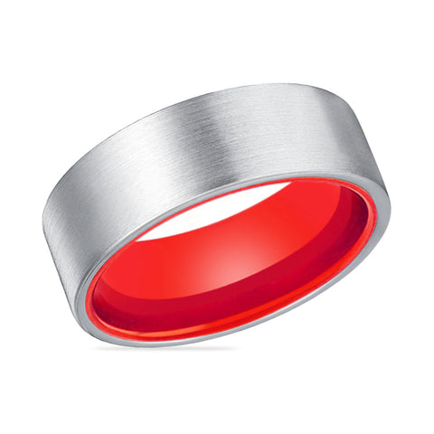 MACAU | Red Silver Flat Brushed Tungsten Ring