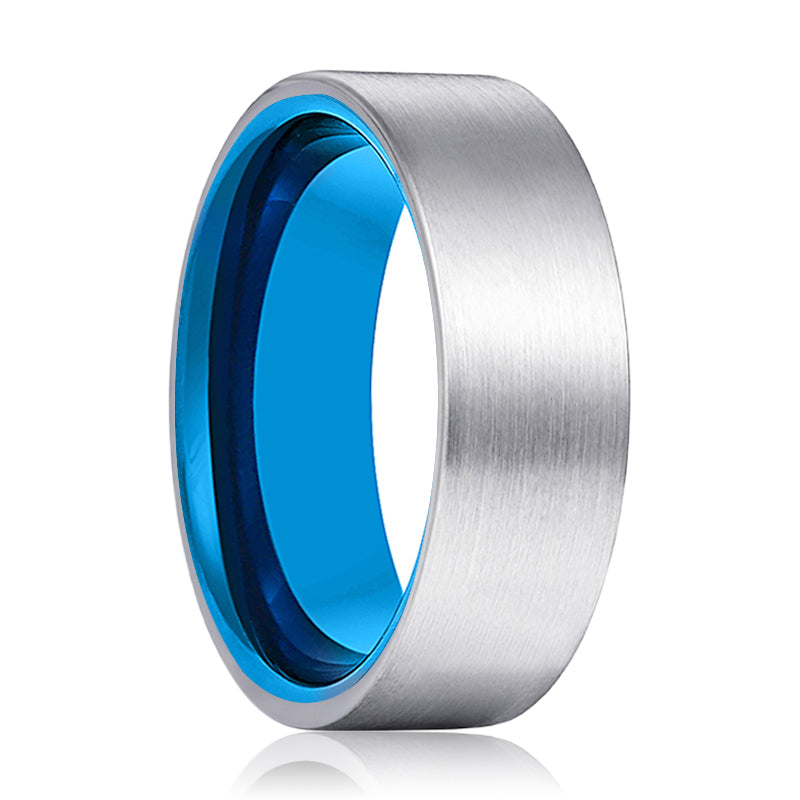 TURKS | Blue Silver Brushed Flat Tungsten Ring