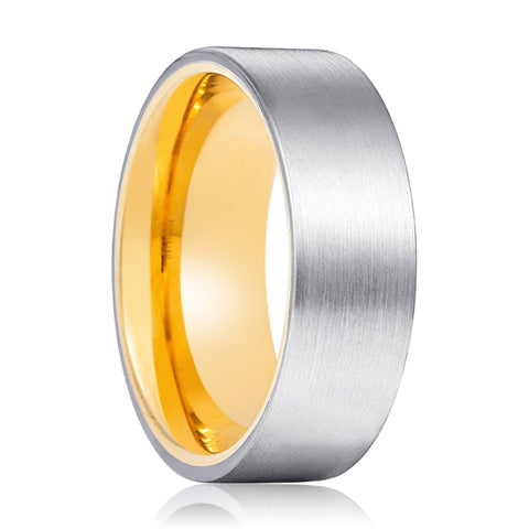 BUMBLE | Gold Silver Brushed Flat Tungsten Ring