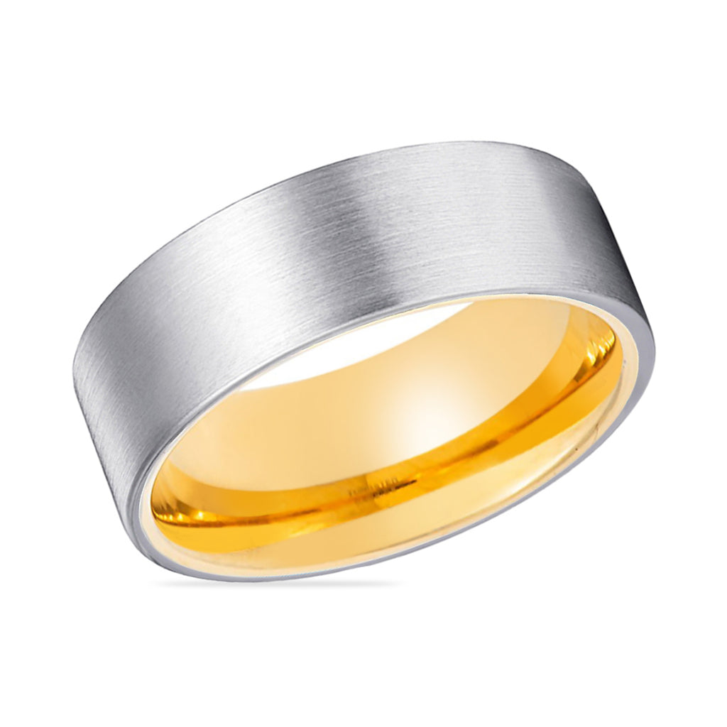 BUMBLE | Gold Silver Brushed Flat Tungsten Ring