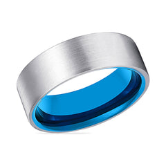 TURKS | Blue Silver Brushed Flat Tungsten Ring