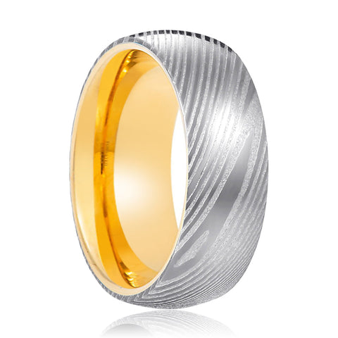 JUNO | Silver Damascus Gold Steel Ring