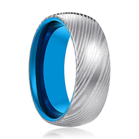 NEPTUNE | Silver Damascus Blue Steel Ring