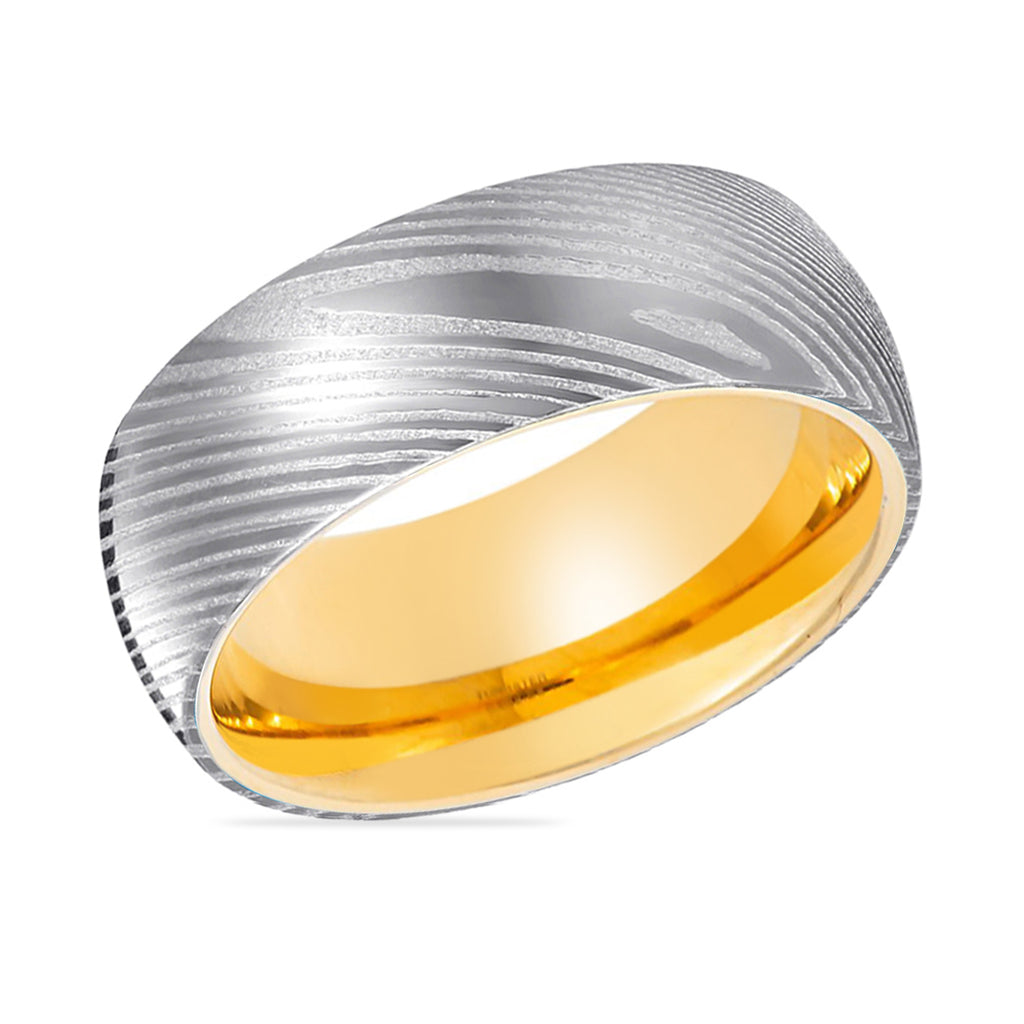 JUNO | Silver Damascus Gold Steel Ring