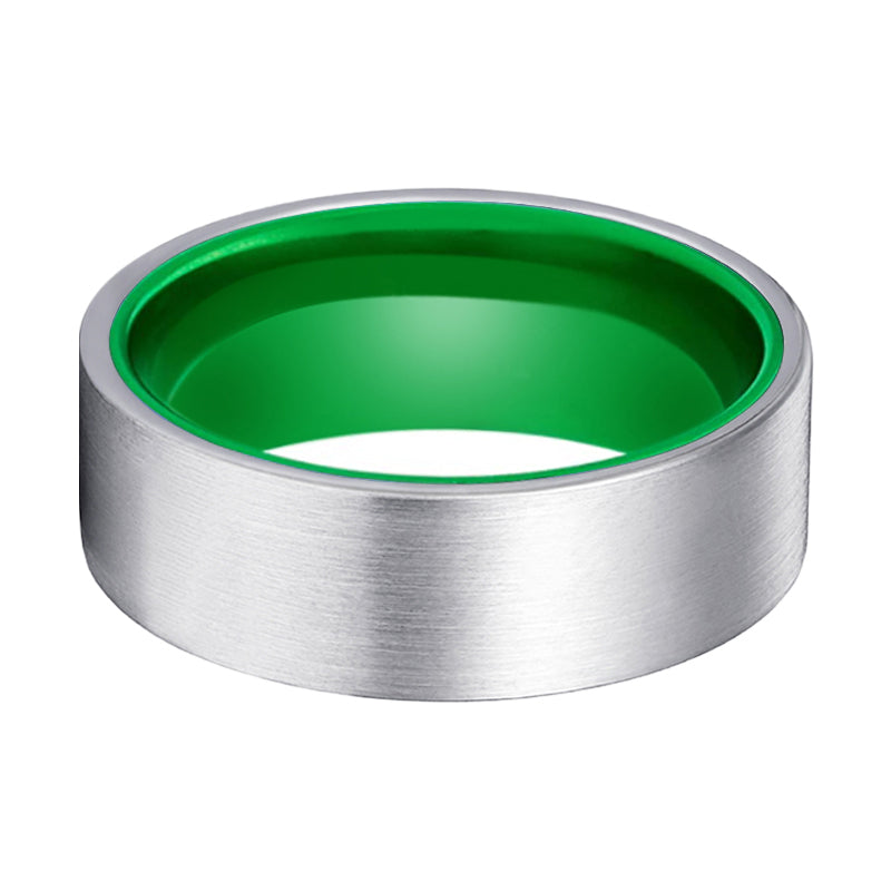 GIANT | Green Silver Flat Brushed Tungsten Ring