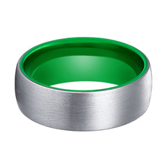 PAGANI | Green Silver Brushed Domed Tungsten Ring