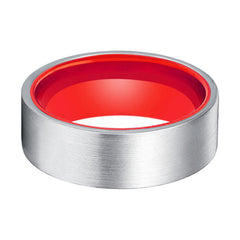 MACAU | Red Silver Flat Brushed Tungsten Ring