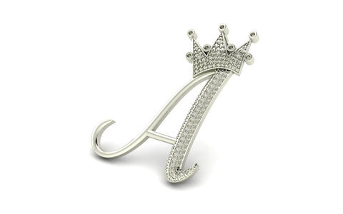 Royal Bliss Crown Cursive Initials Rhodium Plated 925 Silver With Real Diamond Stones