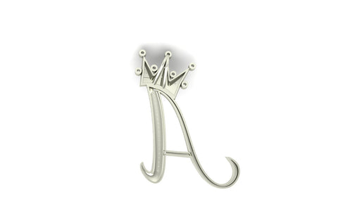 Royal Bliss Crown Cursive Initials Rhodium Plated 925 Silver With Real Diamond Stones