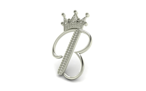 Royal Bliss Crown Cursive Initials Rhodium Plated 925 Silver With Real Diamond Stones