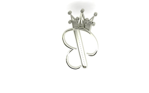 Royal Bliss Crown Cursive Initials Rhodium Plated 925 Silver With Real Diamond Stones