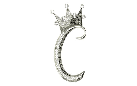 Royal Bliss Crown Cursive Initials Rhodium Plated 925 Silver With Real Diamond Stones