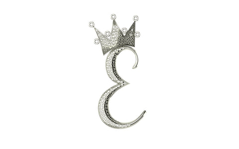 Royal Bliss Crown Cursive Initials Rhodium Plated 925 Silver With Real Diamond Stones