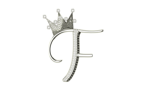 Royal Bliss Crown Cursive Initials Rhodium Plated 925 Silver With Real Diamond Stones