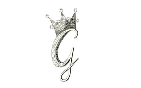 Royal Bliss Crown Cursive Initials Rhodium Plated 925 Silver With Real Diamond Stones