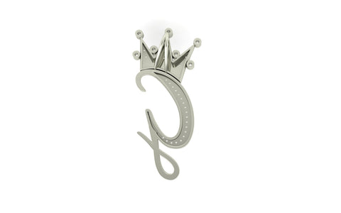 Royal Bliss Crown Cursive Initials Rhodium Plated 925 Silver With Real Diamond Stones