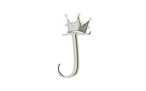 Royal Bliss Crown Cursive Initials Rhodium Plated 925 Silver With Real Diamond Stones