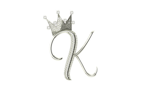 Royal Bliss Crown Cursive Initials Rhodium Plated 925 Silver With Real Diamond Stones