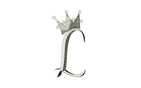 Royal Bliss Crown Cursive Initials Rhodium Plated 925 Silver With Real Diamond Stones