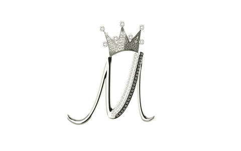 Royal Bliss Crown Cursive Initials Rhodium Plated 925 Silver With Real Diamond Stones