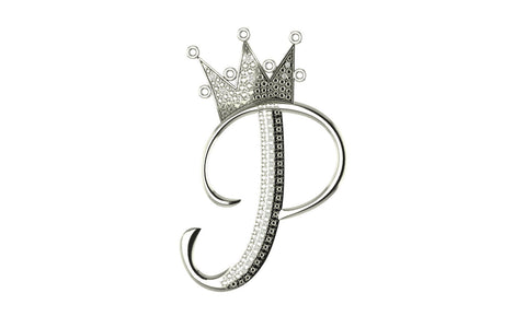 Royal Bliss Crown Cursive Initials Rhodium Plated 925 Silver With Real Diamond Stones