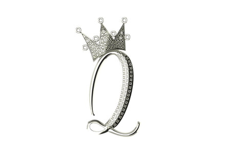 Royal Bliss Crown Cursive Initials Rhodium Plated 925 Silver With Real Diamond Stones