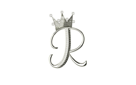 Royal Bliss Crown Cursive Initials Rhodium Plated 925 Silver With Real Diamond Stones