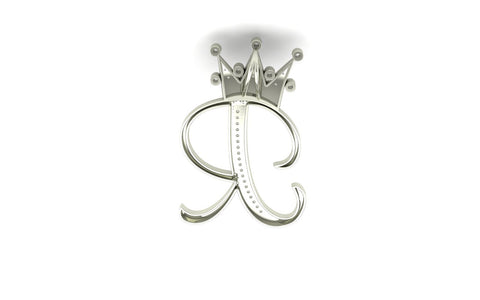 Royal Bliss Crown Cursive Initials Rhodium Plated 925 Silver With Real Diamond Stones