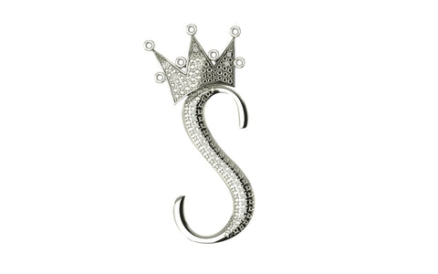 Royal Bliss Crown Cursive Initials Rhodium Plated 925 Silver With Real Diamond Stones